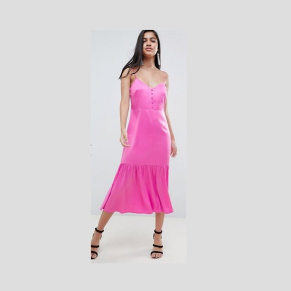 ASOS Satin Maxi/Midi Slip Dress in Pink - Picture 6 of 9